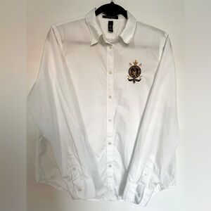 Ralph Lauren loose fit White Casual Button Down Shirt with Embroidered Crest